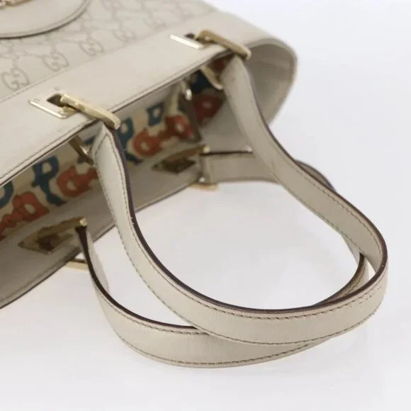 GUCCI GG Canvas Guccissima Tote Bag Leather Ivory Gold 145998 Auth 154640